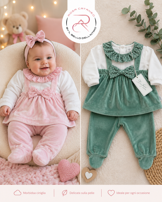 Clinico Spezzato Neonata in Ciniglia Les Jolies LJ-234 – Rosa e Verde