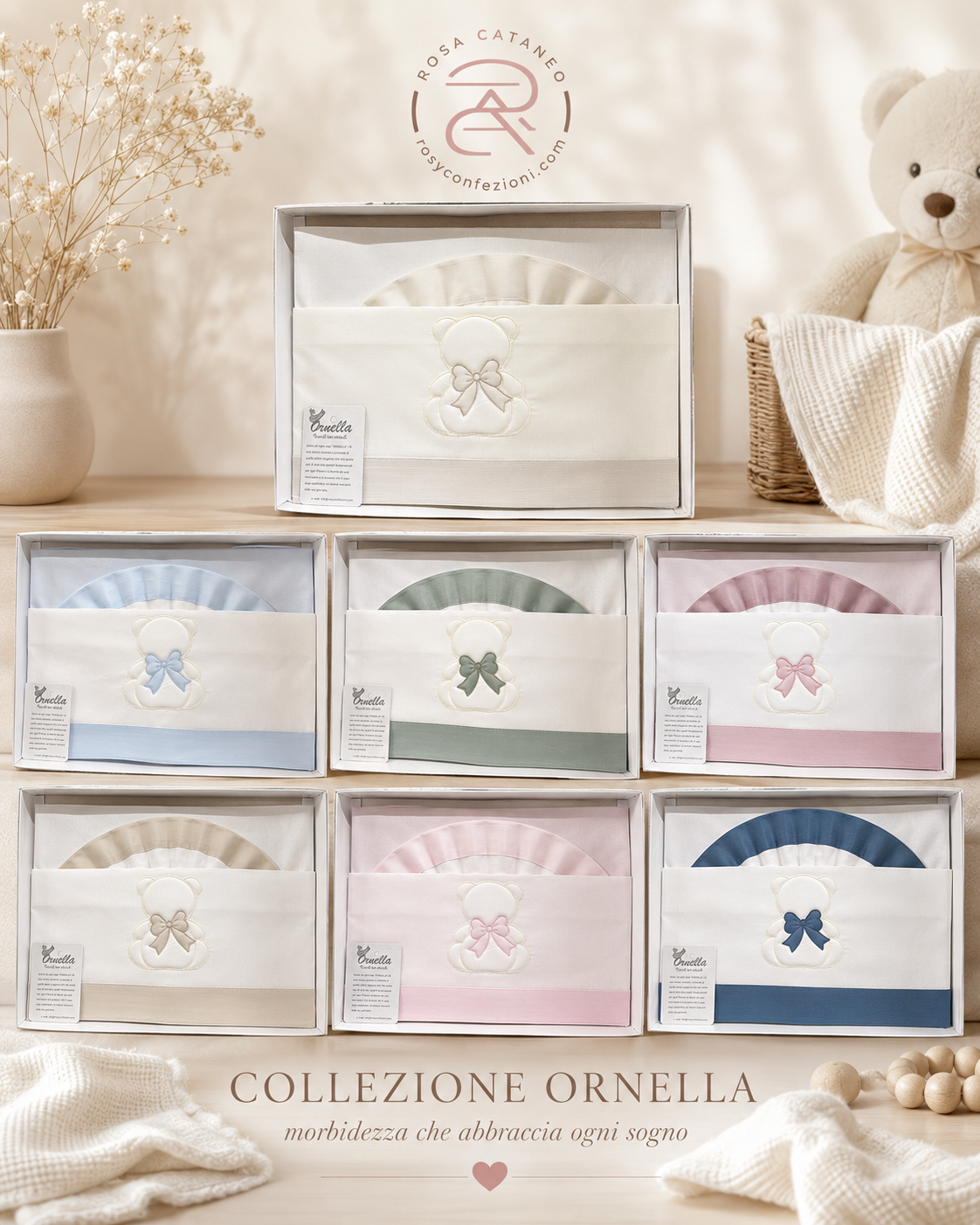 Lenzuolino Culla 100% Cotone con Orsetto Ricamato Ornella – 90x120 cm