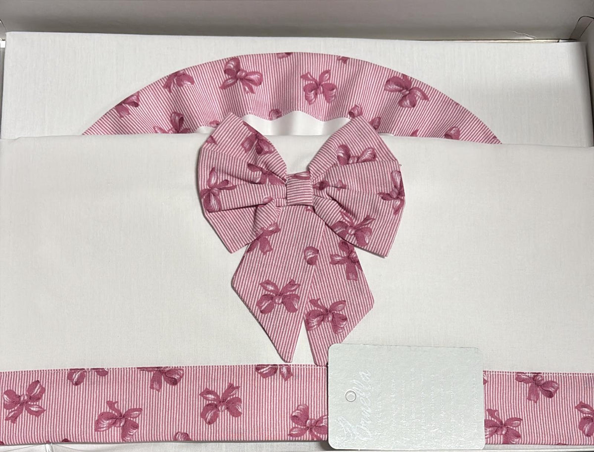 Completo Lenzuola Lettino 3 Pezzi 100% Cotone con Fiocchi – Ornella Art. LL018-104F