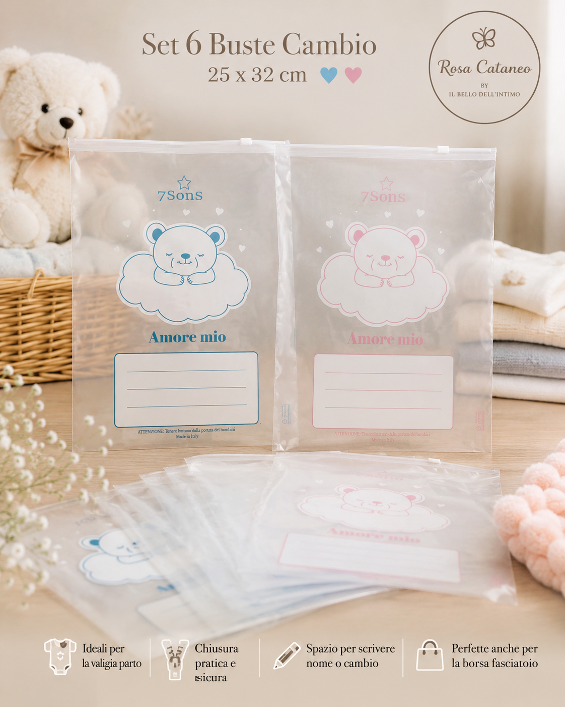 Set 6 Sacchi Cambio Neonato con Chiusura – Art. 7S 0099