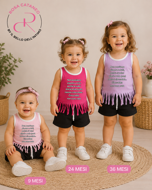 Completino Neonata "Cioccolata" con Frange e Pantaloncini | Made in Italy