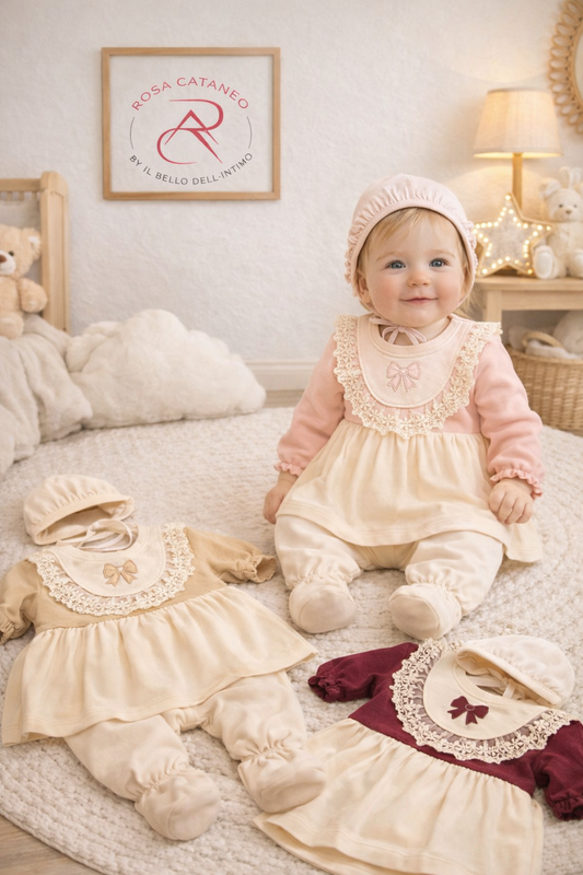 Completo Neonata Elegante in Cotone Nonna baby  Art 5814
