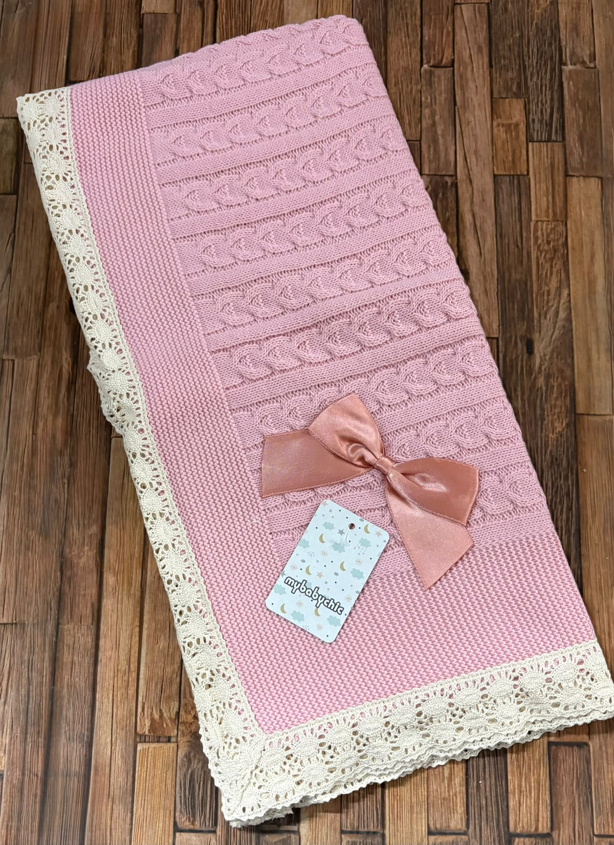 Scialle Neonato in Maglia con Pizzo e Fiocco My Baby Chic – Art. 2454