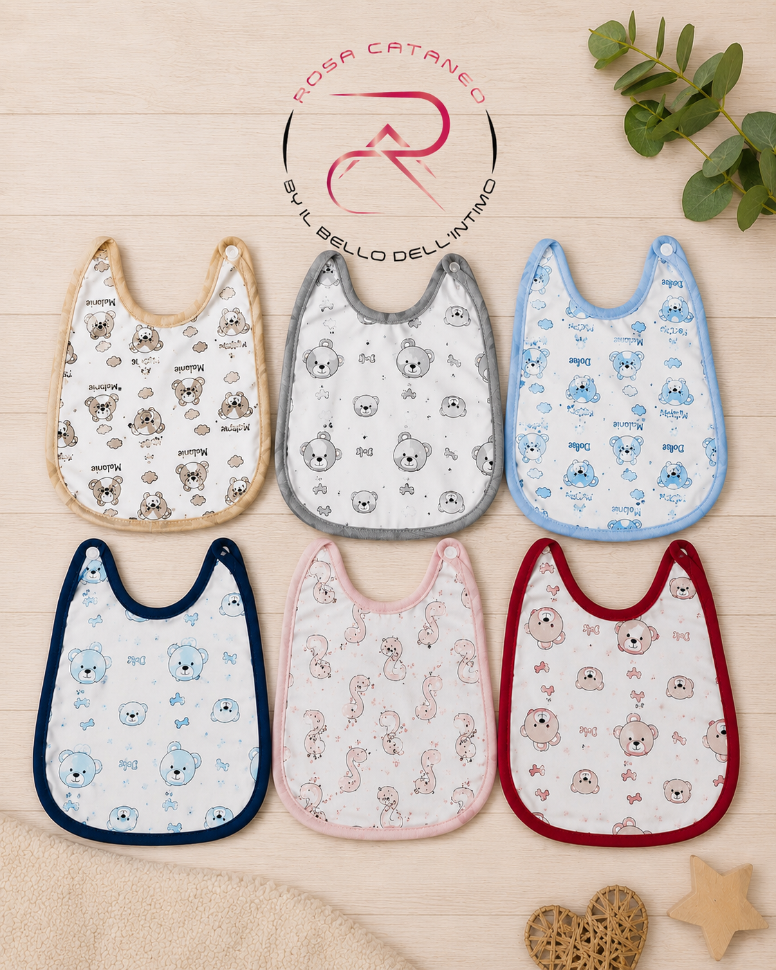 SET 6 BAVETTE STAMPATE