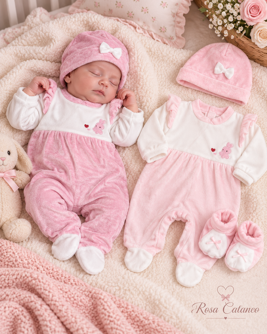 Set Nascita 3 Pezzi in Ciniglia Femminuccia I Preziosini – Art. F10