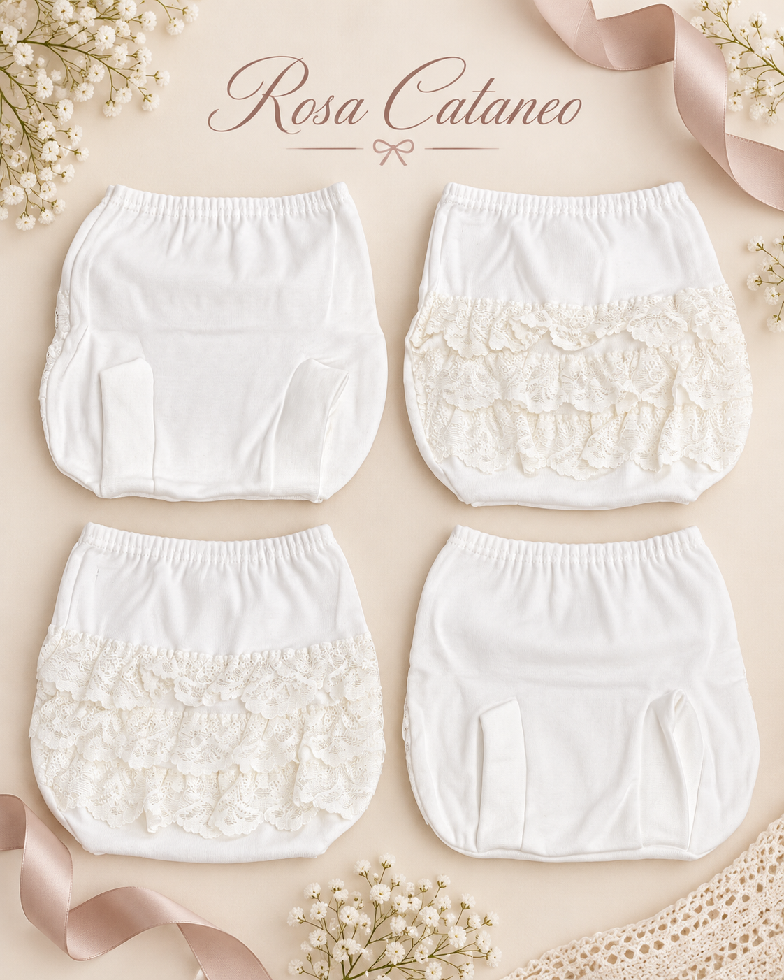 Copripannolino Neonata con Rouches in Pizzo – Panna e Bianco
