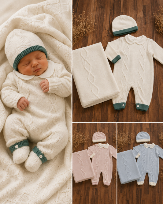 Completo Neonato 3 Pezzi Nazareno Gabrielli NG-3488 Tutina Copertina e Cappellino