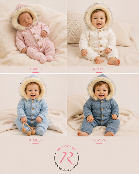 Eskimo Neonato Nazareno Gabrielli NG-2021 con Cappuccio e Pelliccia Ecologica – Avio, Cielo, Cipolla e Rosa