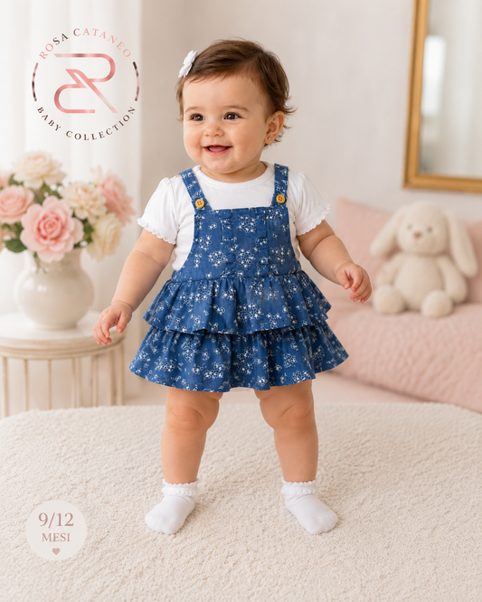 Pagliaccetto Neonata Salopette Jeans con Body – Art. 3698