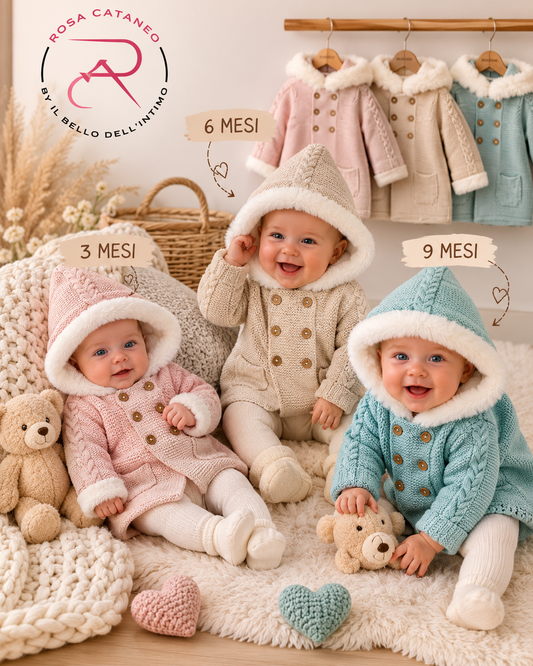 Cappottino Neonato in Lana con Cappuccio e Pelliccia Nazareno Gabrielli NG-2032