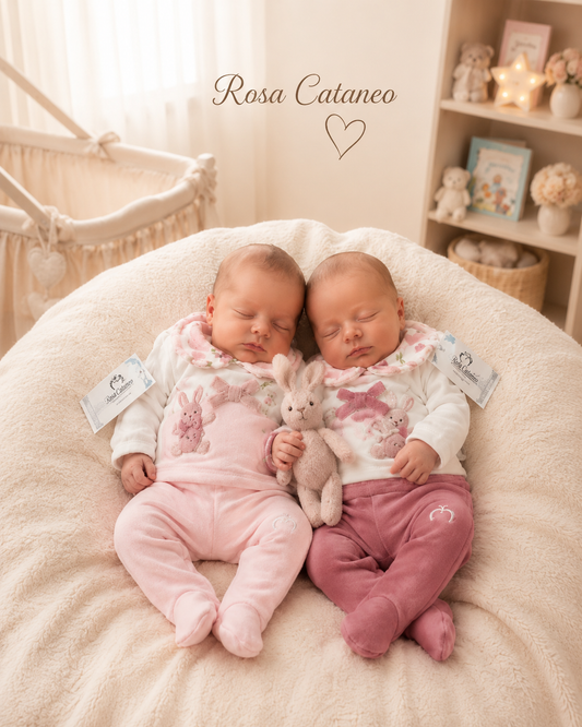 Spezzato in ciniglia neonata con fiocco e fantasia floreale Melanie SC111