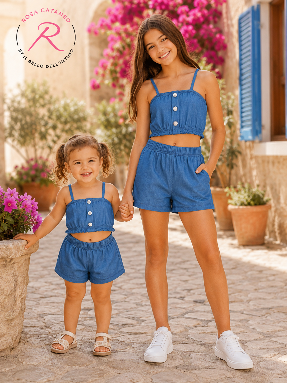 Completo Neonata Jeans Chiaro Made in Italy | Top con Spalline e Short