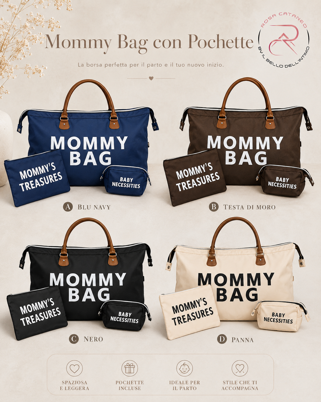Mommy Bag Set 3 Pezzi – Borsa Parto con Beauty e Pochette