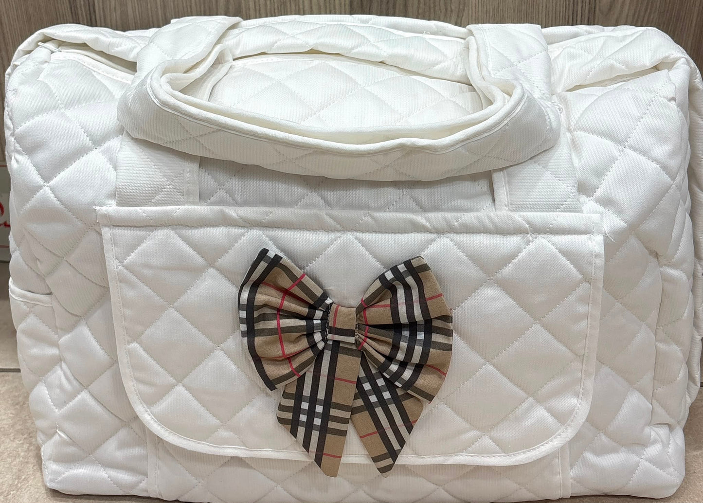Borsa Fasciatoio Fiocco Ornella Trapuntata – Verde, Avio e Panna | Borsa Mamma e Neonato