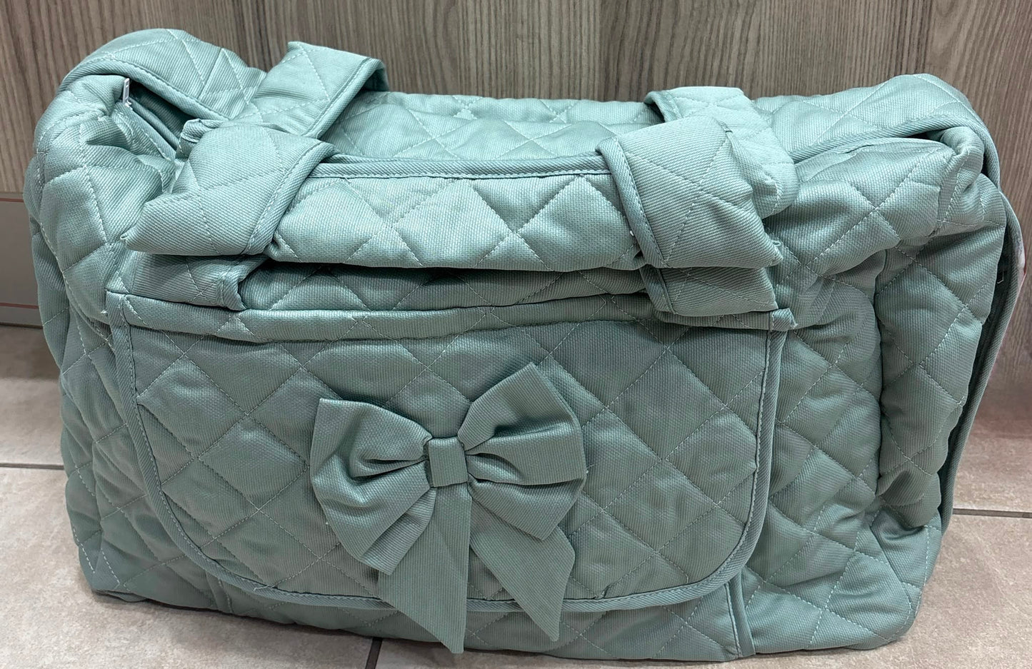 Borsa Fasciatoio Fiocco Ornella Trapuntata – Verde, Avio e Panna | Borsa Mamma e Neonato